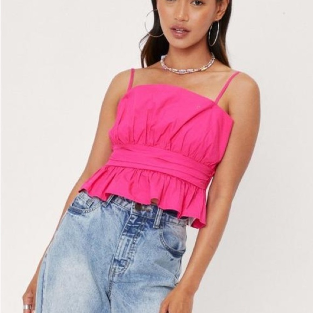 NWT Nasty Gal Hot pink Peplum Cami tank top size 8 - Picture 3 of 12